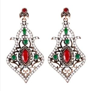 Betsey Johnson Red/Green Crystal Rhinestone Earrings